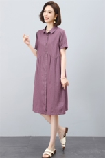 中年妈妈薄款纯棉牛仔连衣裙女2025夏季新款宽松休闲减龄衬衫裙子，女装连衣裙，韩派