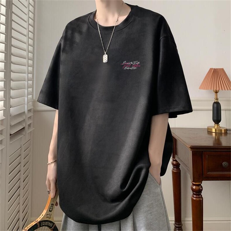 可设48小时发货支持抖音得物来样二开240克重磅美式麂皮绒短袖t恤，男装T恤，电商A486-1