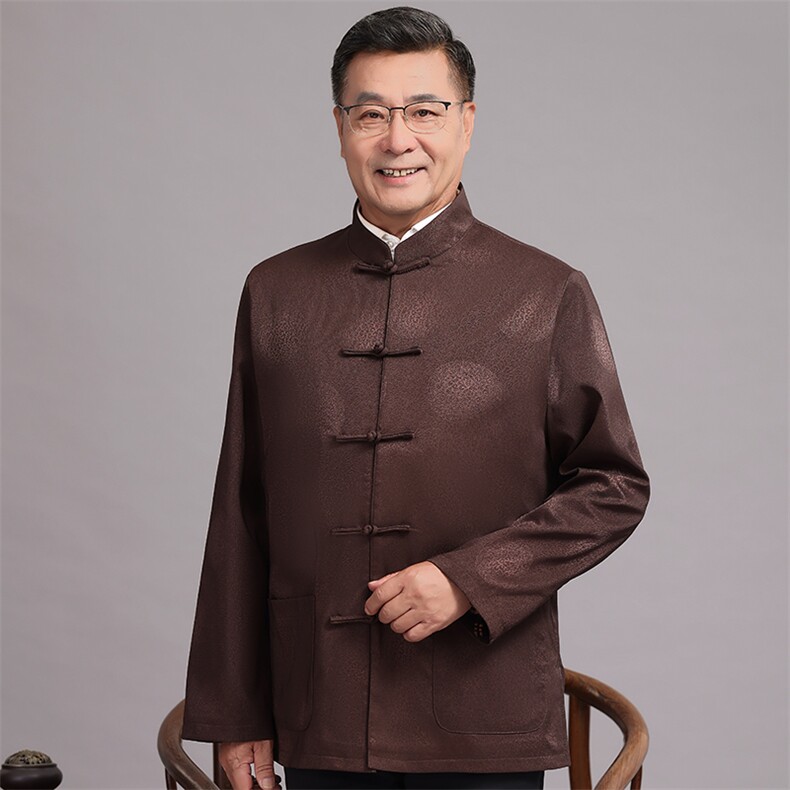 常货春款中老年风唐装外套男中式复古盘扣汉服爷爷过生日外套,男装民族服装,钱塘723
