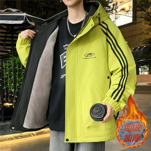 数据款秋冬季加绒加厚青少年连帽夹克男潮牌设计感外套JK8801-P75图片