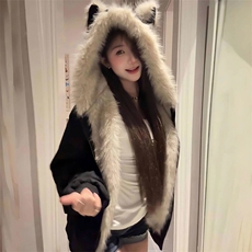 现货重磅硬挺boxy羽绒棉衣座山雕猫耳大毛毛领麂皮棉服冬外套，男装棉衣，电商A486
