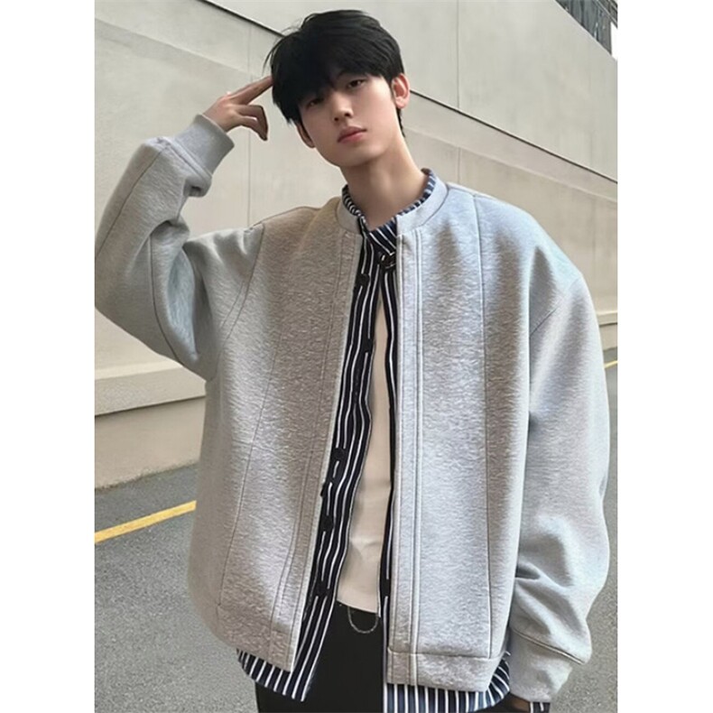 秋季假两件短款夹克上衣灰色开衫卫衣男款休闲外套WJ58,男装夹克,星座1116A（原606A-3）