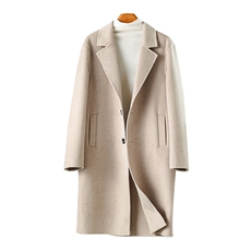 秋冬季羊绒休闲简约时尚百搭经典V领斜插兜商务中长款大衣男装，男装羊绒大衣，水之秀羊绒大衣