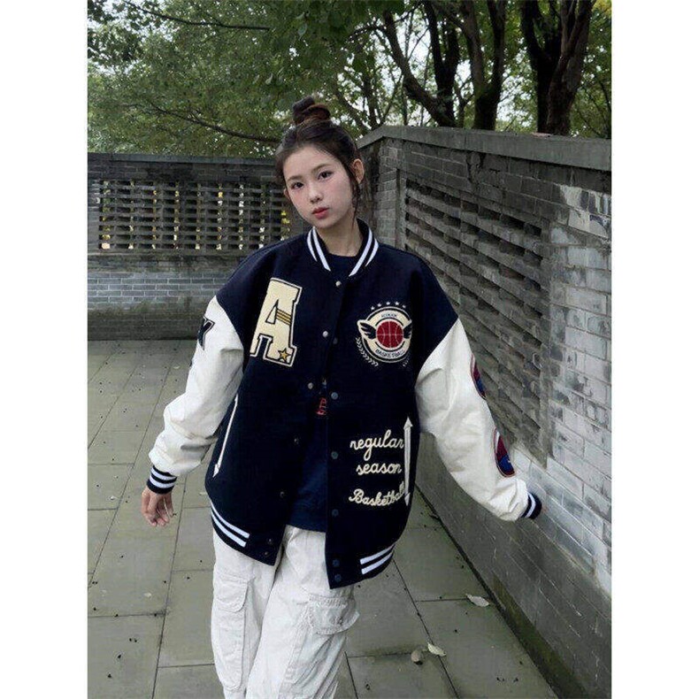 棒球服女外套ins潮美式复古港味学生bf百搭vintage夹克LM055-P65,男装夹克,星座1008