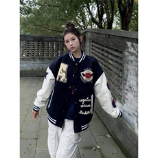 棒球服女外套ins潮美式复古港味学生bf百搭vintage夹克LM055-P65，男装夹克，星座1008