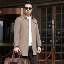 风衣男士春秋季新款中长款全棉纯色风衣商务休闲潮流男装上衣外套，男装风衣，电商B212（原钱塘6029）
