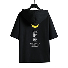 LD54047-P45连帽短袖t恤男大码胖子带帽五分袖中袖网格挂拍，男装T恤，电商A040A