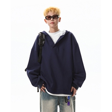8XL-M叠穿假两件卫衣重磅连帽V领拼接套头衫宽松大码外套WY006P65，男装卫衣，电商B312