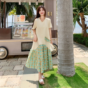 立体花朵假两件拼接T恤连衣裙女夏2025新款时尚设计感显瘦长裙子图片