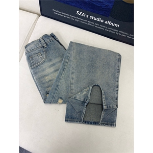 B221 美式ins高街暗黑宽松直筒破洞牛仔裤 LK25504-特P45控78图片