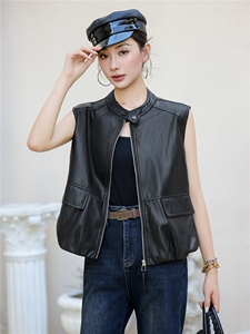 【大量现货】秋季女装新款时尚立领百搭高级感短款皮衣马甲外套图片