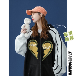 中性 秋季潮流爱心印花连帽宽松卫衣 B103JR  P55控78加绒P65图片