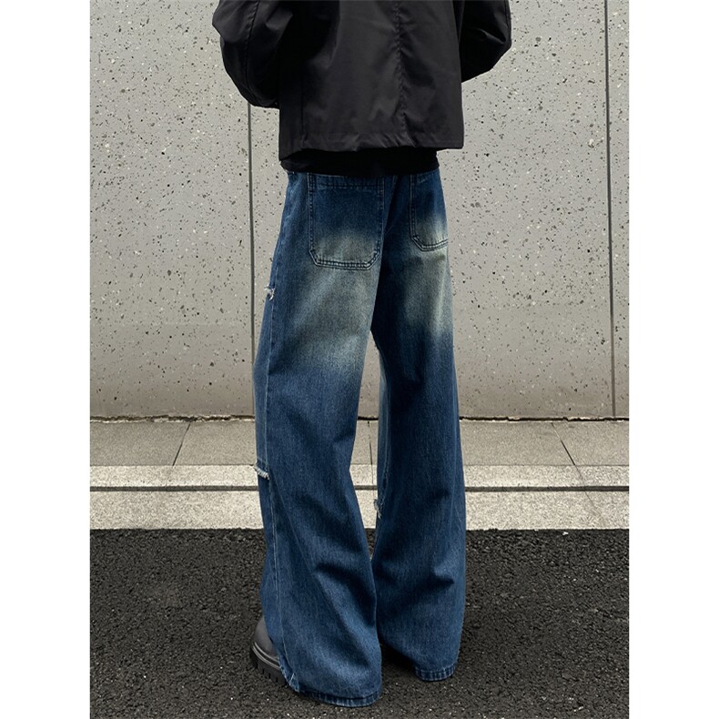 2025秋季新款外景美式毛边拼接牛仔裤M-5XLGK25997-P50,男装牛仔裤,电商A022