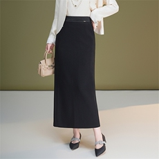 黑色西装裙半身裙女秋冬新款中长款高腰修身一步裙开叉职业包臀裙，女装半身裙，艾米