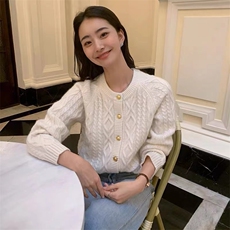 圆领单排扣长袖纯色2024年秋季时尚针织衫，女装羊毛衫，鑫之绒