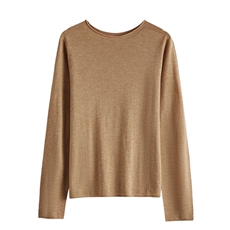 女士精纺一线成衣羊毛圆领卷边长袖9.8%羊毛，女装羊毛衫，臻维羊绒