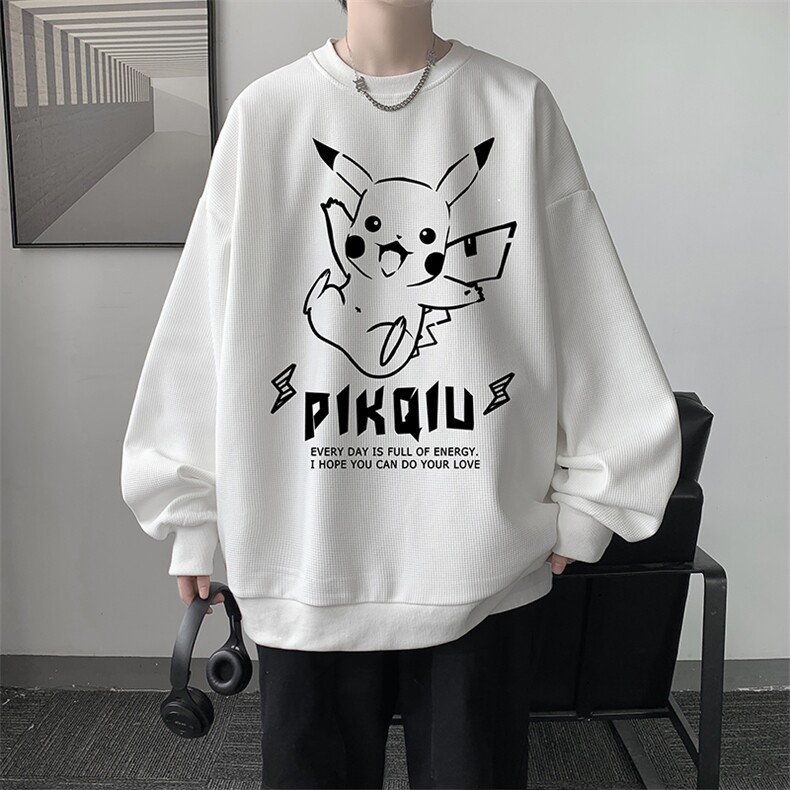 华夫格卫衣圆领卫衣男大码长袖t恤男外套HW76078-P30加绒款-P40,男装卫衣,电商A040