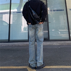美式牛仔裤男女潮宽松直筒高街复古欧美微喇叭牛仔裤NK91-P55，男装牛仔裤，星座208-5