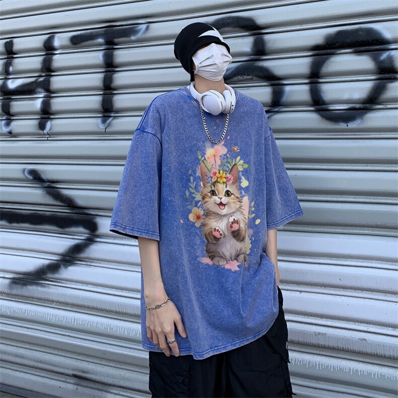 潮牌宽松短袖t恤蜡染美式复古高街水洗做旧517A-2-SX245-P38,男装T恤,星座517A-2