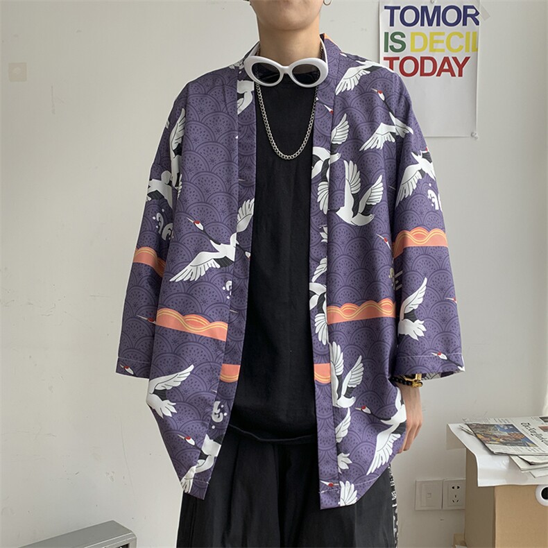仙鹤龙港风日系潮外套防晒服和服开衫薄款半袖道袍防晒衣F12/P40,男装风衣,钱塘713