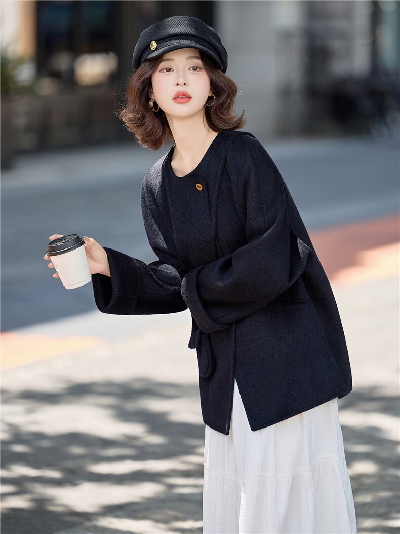 100%绵羊毛2025冬季新款时尚双面绵羊毛外套女,女装双面呢大衣,沁沁公主