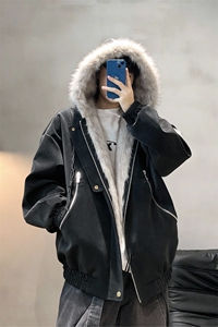 XZ514-2-25104-P115美式复古座山雕连帽棉服加厚保暖夹克宽松外套图片