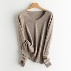 优雅气质V领羊绒打底衫简约百搭显瘦长袖毛衣，女装羊绒衫，三莲羊绒