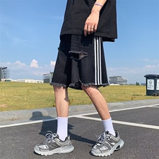 街ins潮牌宽松五分裤休闲裤夏季薄款破洞牛仔短裤男高K7203-P40，男装牛仔裤，星座512-4