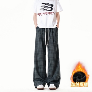 XK468-2JR-P38加绒秋冬灰色格子裤男松弛感美式休闲阔腿直筒裤图片