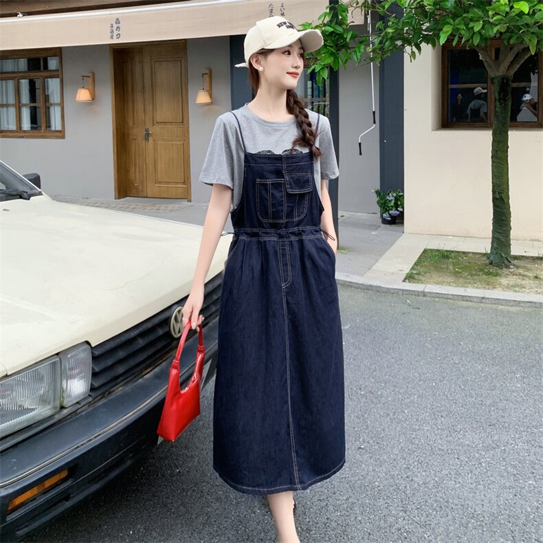 48H发现货时髦气质牛仔背带裤两件套套裙,女装套装/套裙,MQ