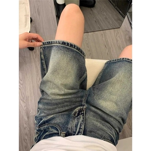 夏季水洗做旧牛仔短裤男休闲直筒宽松百搭阔腿五分裤男GA533-P40图片