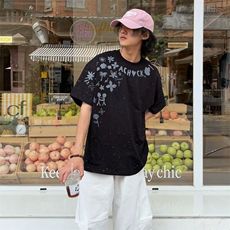 万针全刺绣工艺抖音得物高品质260克重磅纯棉双纱美式高街短袖T恤，男装T恤，电商A486