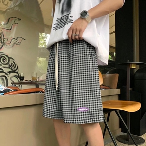 格子短裤男夏季新款ins潮牌港风宽松休闲五分裤百搭中裤AK66-p25图片