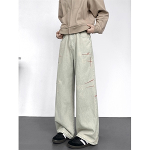春季新款美式复古水洗磨毛牛仔宽松直筒裤子B315-K23414-p55控68图片