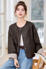 大量现货-2026年春季新款休闲宽松撞色时尚百搭高级感皮衣外套，女装短外套，盈茜