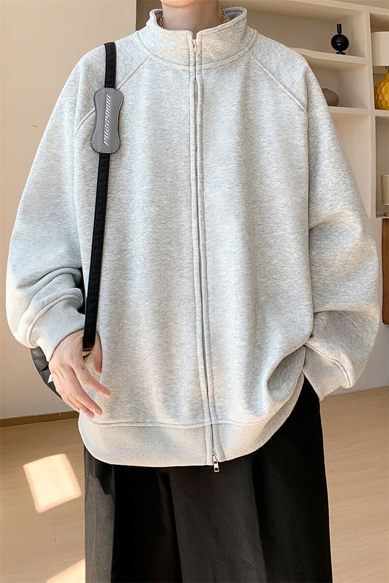 内景秋冬基础百搭立领开衫卫衣男潮流宽松外套WY00742/P45加绒P50,女装短外套,电商B316