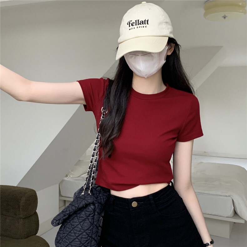 ZT5928-P33基础款短款T恤短袖紧身辣妹上衣纯棉修身体恤，女装T恤，电商B245