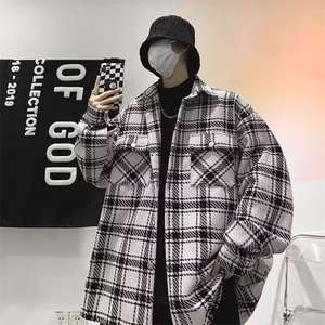 XXF001小香风衬衫男士港风复古外套美式潮牌帅气休闲痞帅夹克格子图片