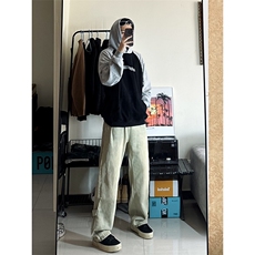 B221美式ins高街小众拉链直筒牛仔裤LK23028-P60控78，男装牛仔裤，电商B221
