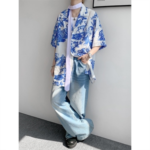 8XL-M 天丝亚麻清爽晕染古巴领短袖衬衫男半截袖冰丝衬衣CS525P58图片