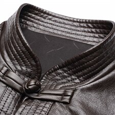 MJ-7001秋季男士休闲立领皮夹克中老年爸爸装唐装PU皮外套P110，男装皮衣，电商B360