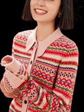 秋冬季羊毛复古花纹休闲个性羊毛开衫，女装羊毛衫，忠诺羊绒