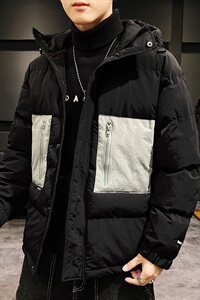 【】A003-HY8009-P130冬装新款撞色修饰连帽棉衣 家乐1图片
