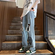 k1080-p55-控78M-5XL现货oversizecleanfit显瘦黄泥牛仔裤破洞，男装牛仔裤，星座116