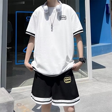 春秋季休闲套装男韩版潮流ins短袖宽松港风运动短裤两件套TZ1015，男装休闲套装，星座1116A-1（原606A）