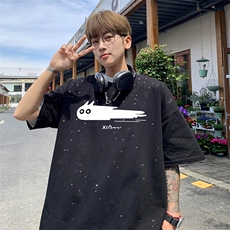 量大优供抖音视频支持得物配合二开美式满天星亮片短袖T恤MTX565，男装T恤，电商A486