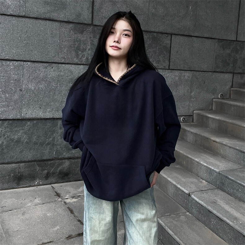 抖音得物高品质二开25秋冬美式重磅宽松纯色连帽贝壳刺绣卫衣W63,男装卫衣,电商A486-1