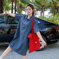 法式减龄牛仔衬衫连衣裙女夏2025新款小个子裙子夏日漂亮大方得体，女装连衣裙，2D076