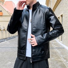 秋冬新款男皮夹克新潮休闲PU皮衣男装修身男士皮外套9912-P65，男装皮衣，电商A128