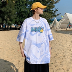 抖音得物供货40支双纱精梳印花半袖休闲短袖T恤男女T7189-P45，男装T恤，电商A441-1
